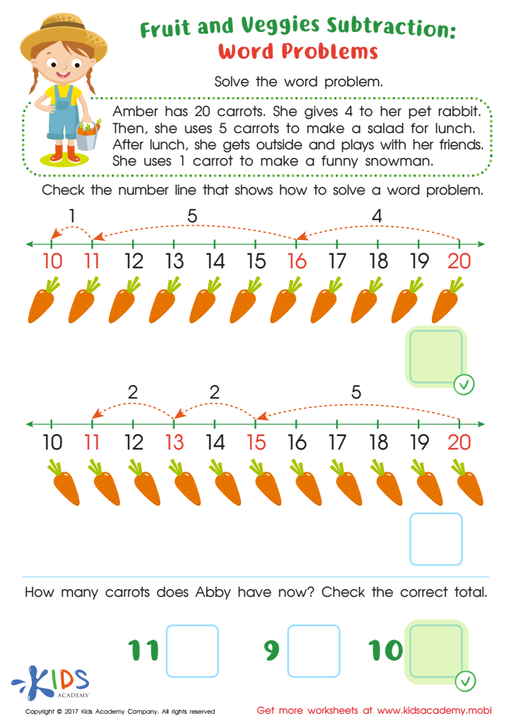 Subtraction Word Problems Printable Answer Key