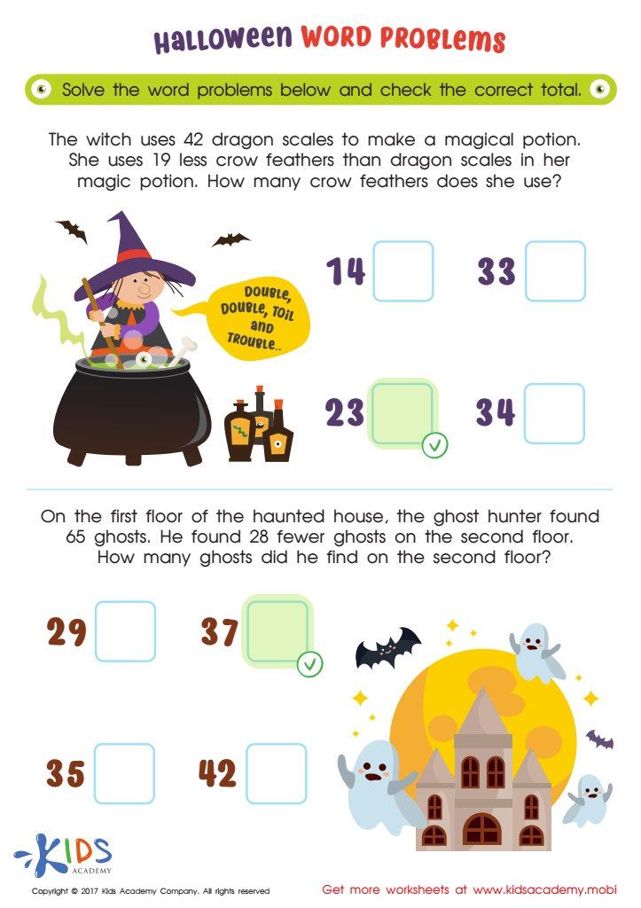 Halloween Word Problems Printable Answer Key
