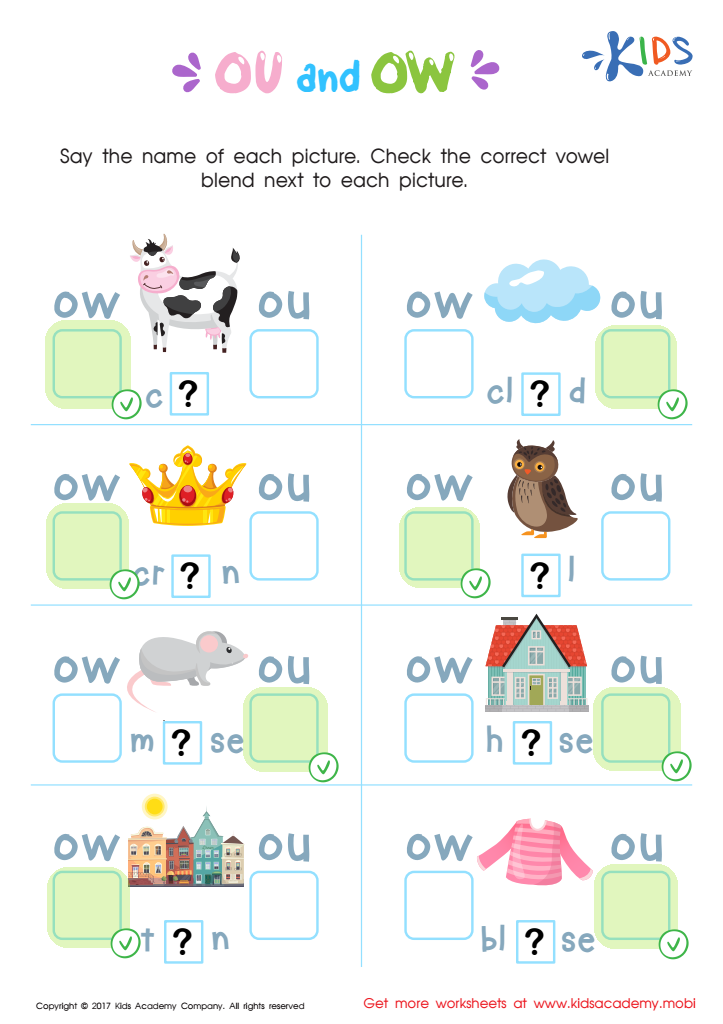 OU and OW Words Worksheet Answer Key