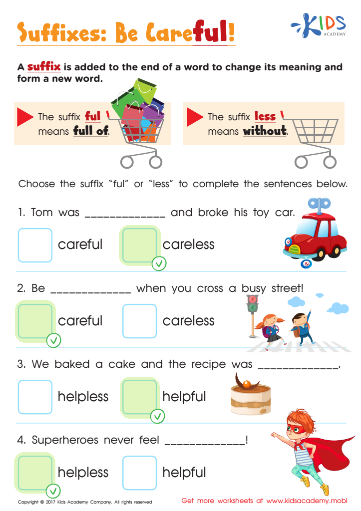 Suffixes Ful and Less Worksheet Answer Key
