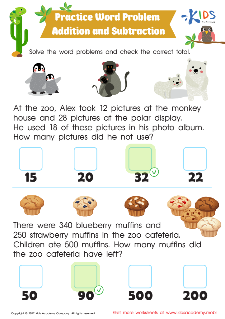 Addition and Subtraction: Word Problems Worksheet Answer Key