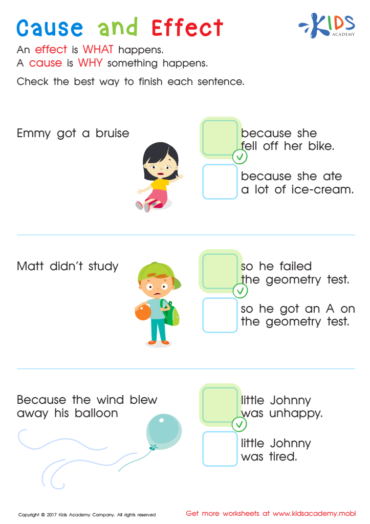 Cause and Effect Printable Worksheet Answer Key