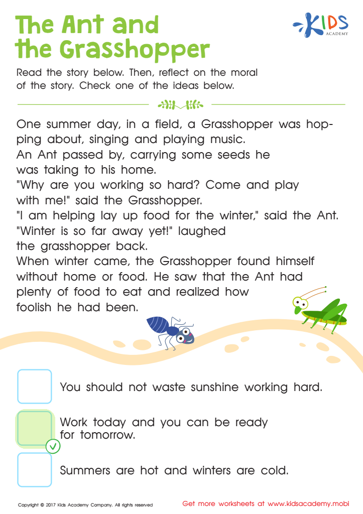The Ant and The Grasshopper Printable Answer Key