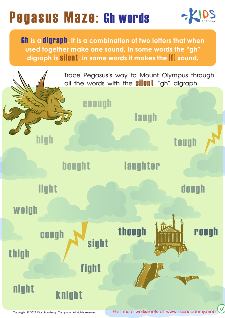 Pegasus Maze: GH Words  Worksheet Answer Key