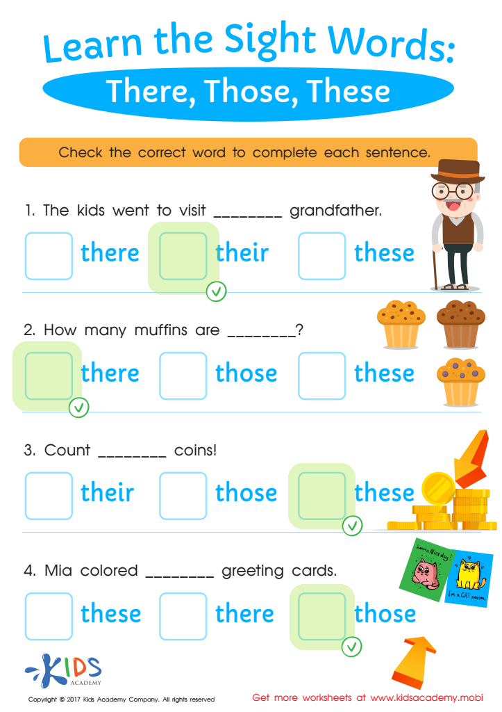 There, Those and These Sight Words Worksheet Answer Key