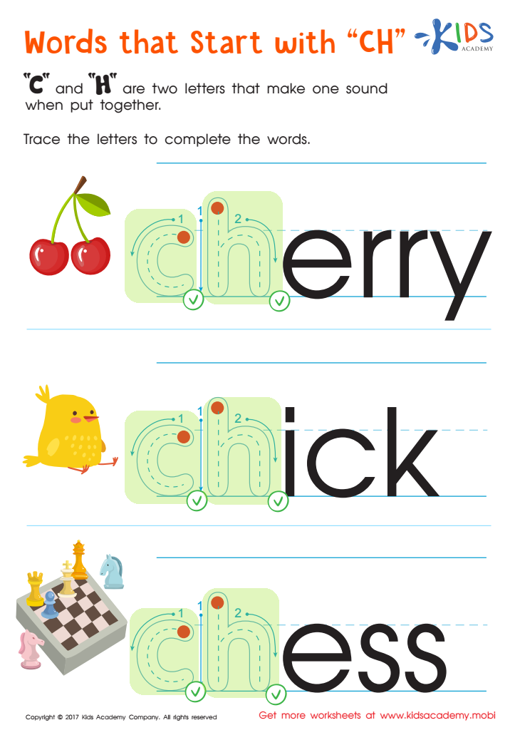 Words That Start with "ch" Spelling Worksheet Answer Key