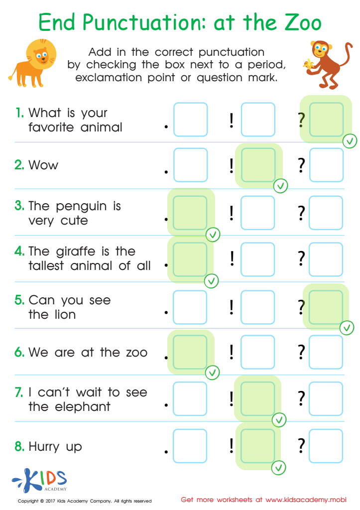 End Punctuation: At the Zoo Worksheet Answer Key