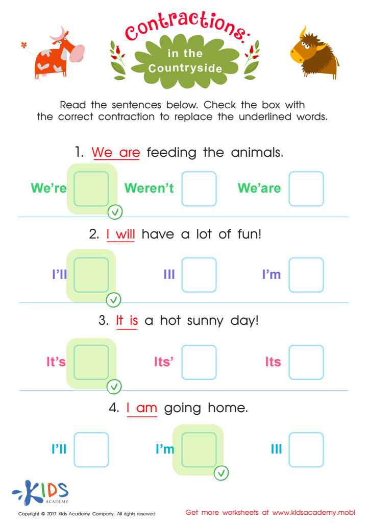 Contractions: In the Countryside Worksheet Answer Key