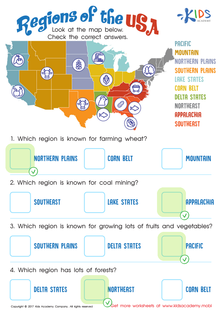 Regions of the USA Worksheet Answer Key