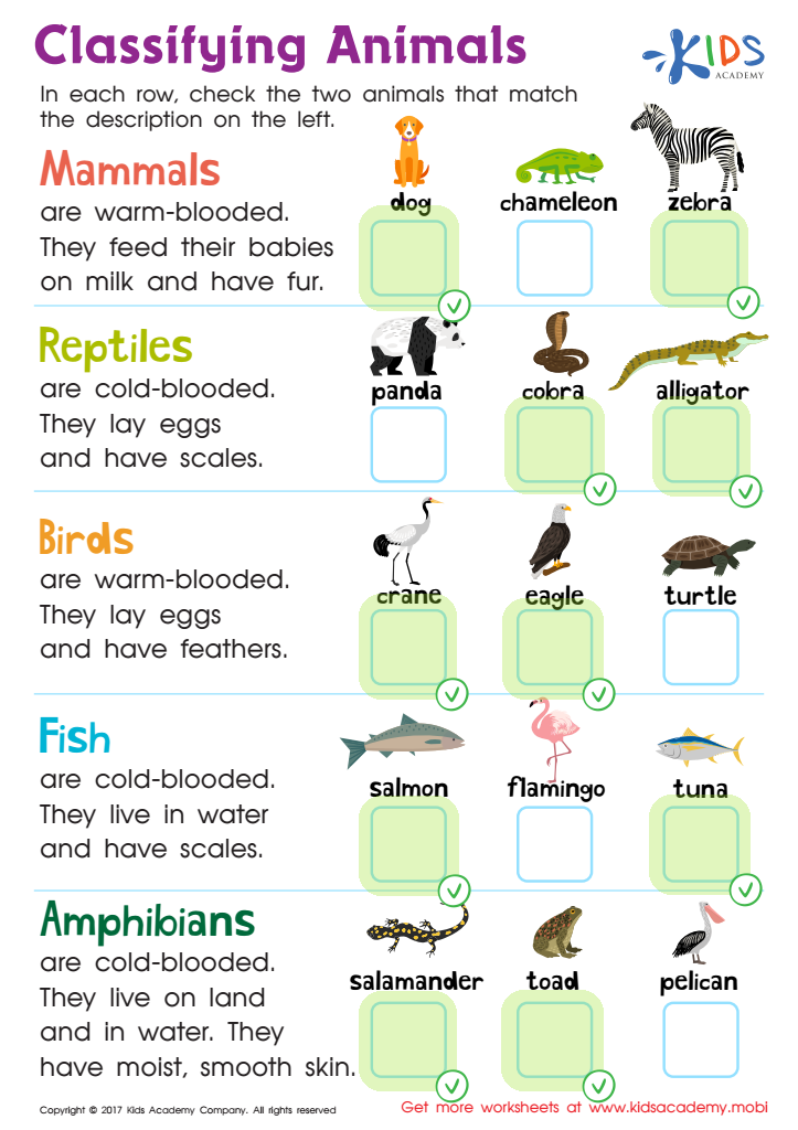 Classifying Animals Worksheet Answer Key