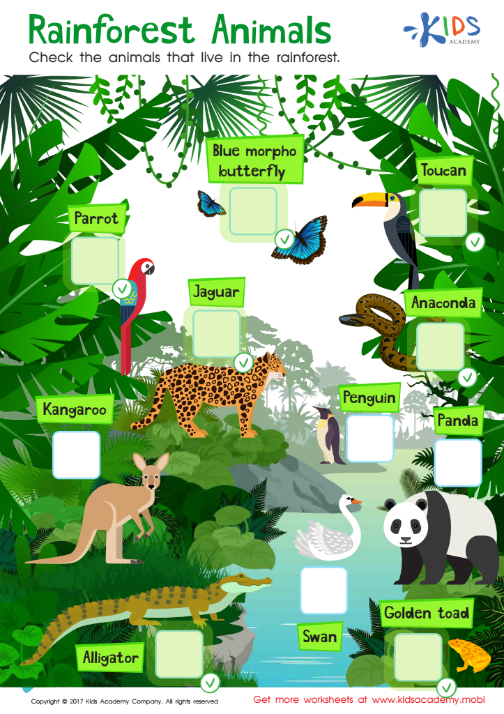 Rainforest Animals Worksheet Answer Key