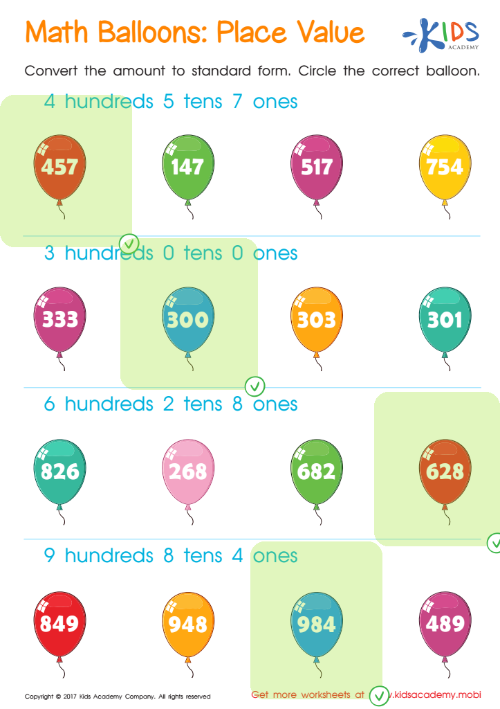 Place Value Printable Worksheet Answer Key