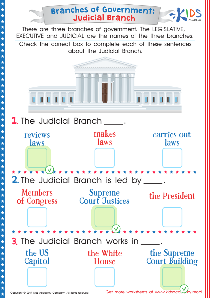 Braches of the Government: Judicial Branch Worksheet Answer Key