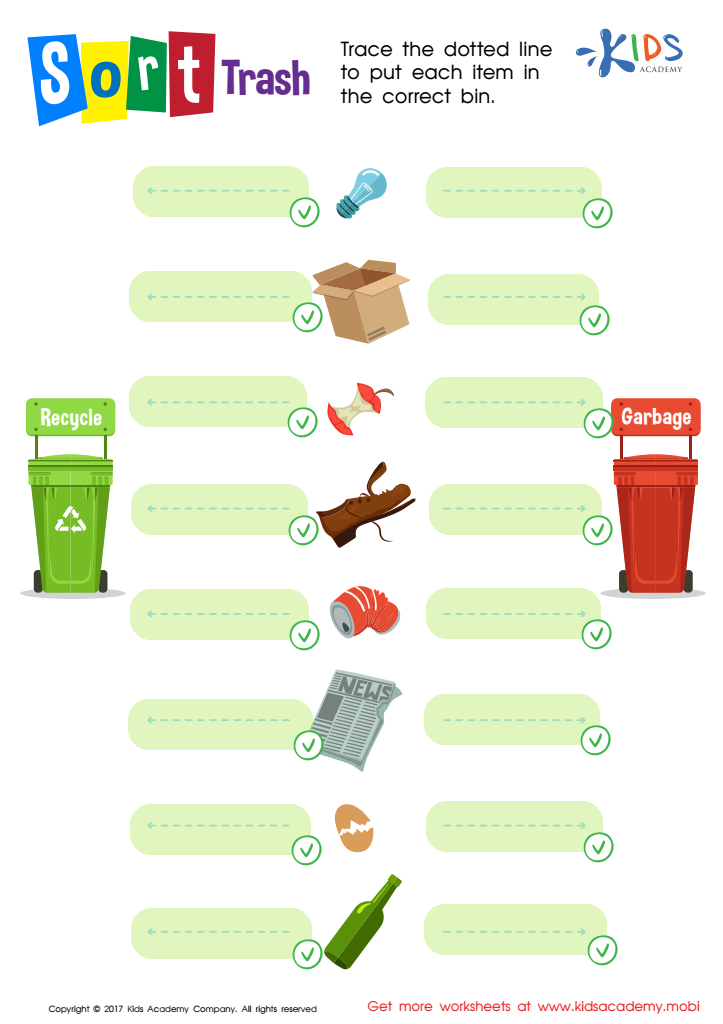 Trash Sorting Worksheet Free Printable for Kids Answers and Completion Rate