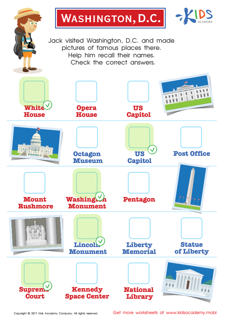 Washington D.C. Printable Worksheet Answer Key