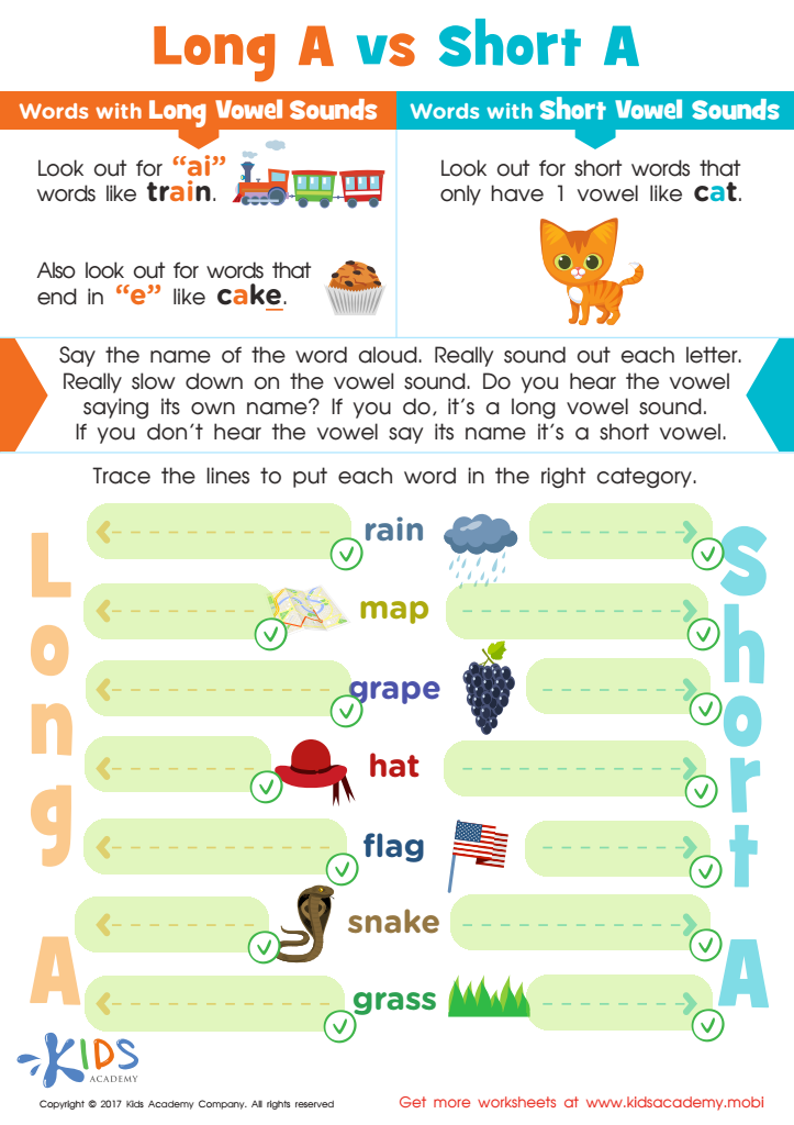 Long and Short Vowel A Spelling Worksheet Answer Key