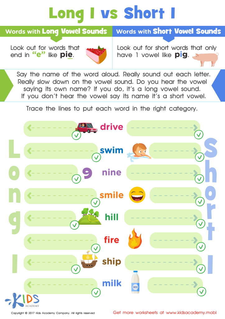 Long and Short Vowel I Spelling Worksheet Answer Key