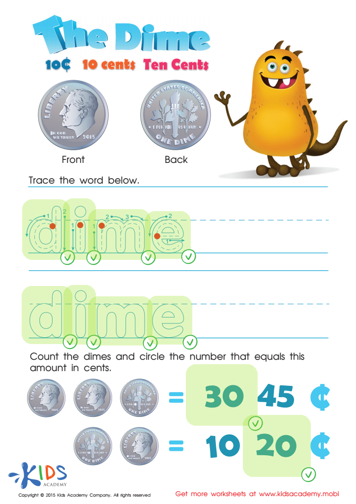 Ten Cents or the Dime  Money Worksheet Answer Key