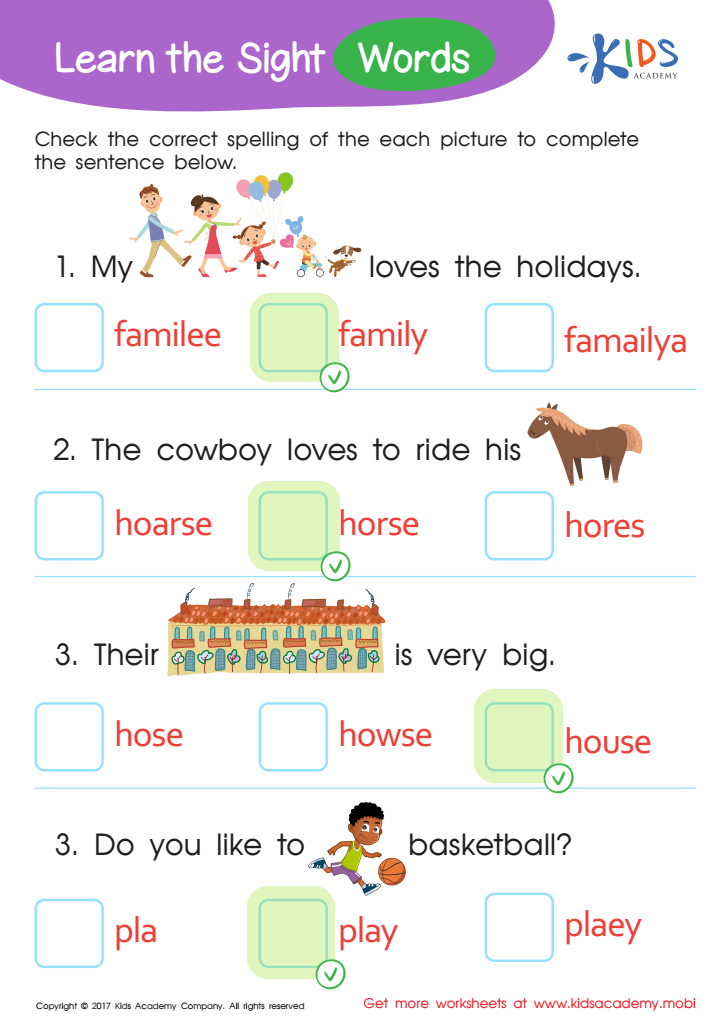 Family, Horse, House, Play Sight Words Worksheet Answer Key
