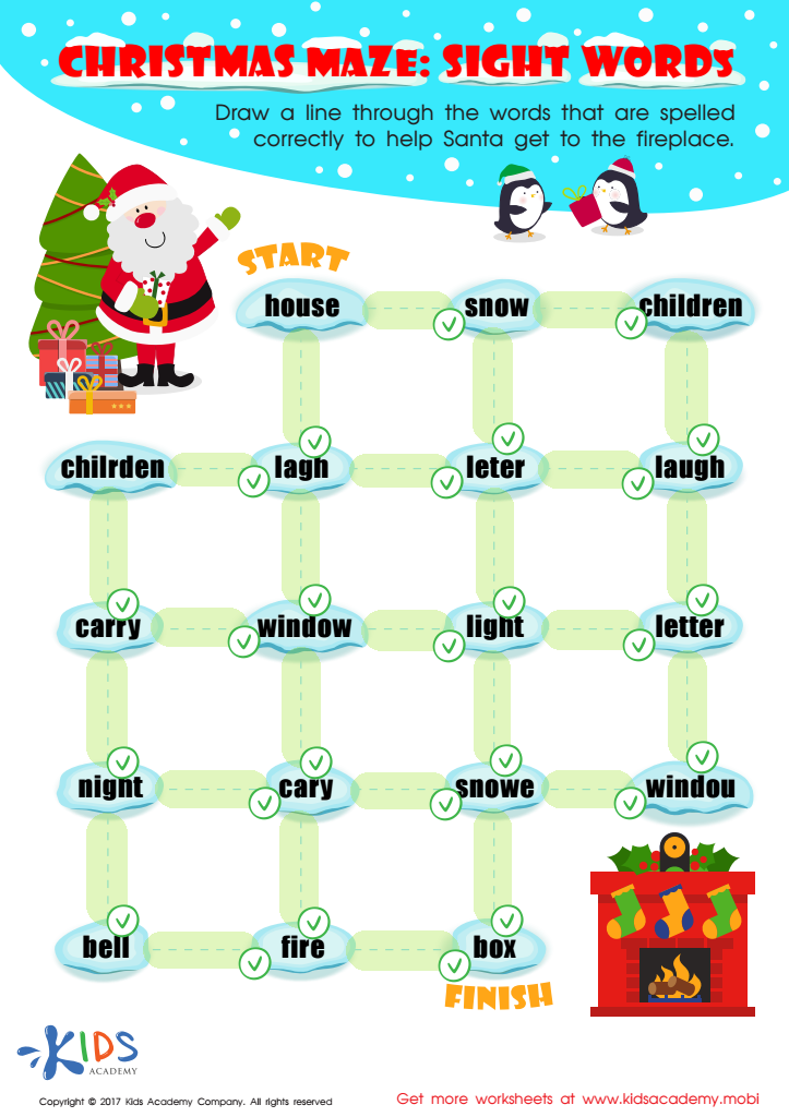Sight Words Christmas Maze Printable Answer Key