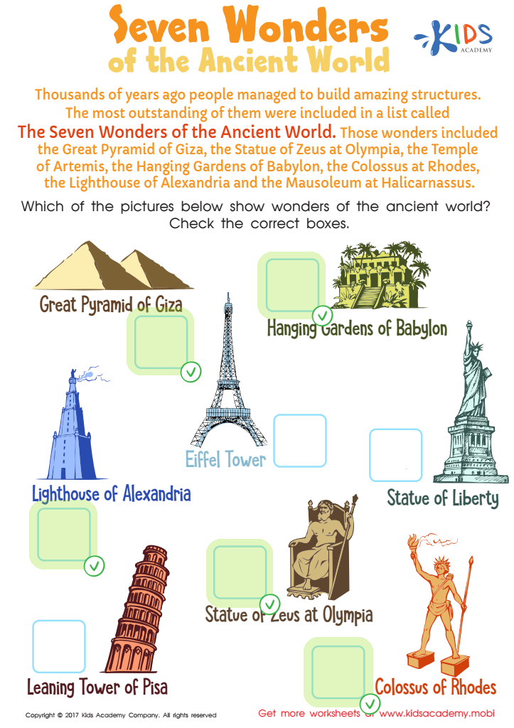 Seven Wonders of the Ancient World Worksheet Answer Key