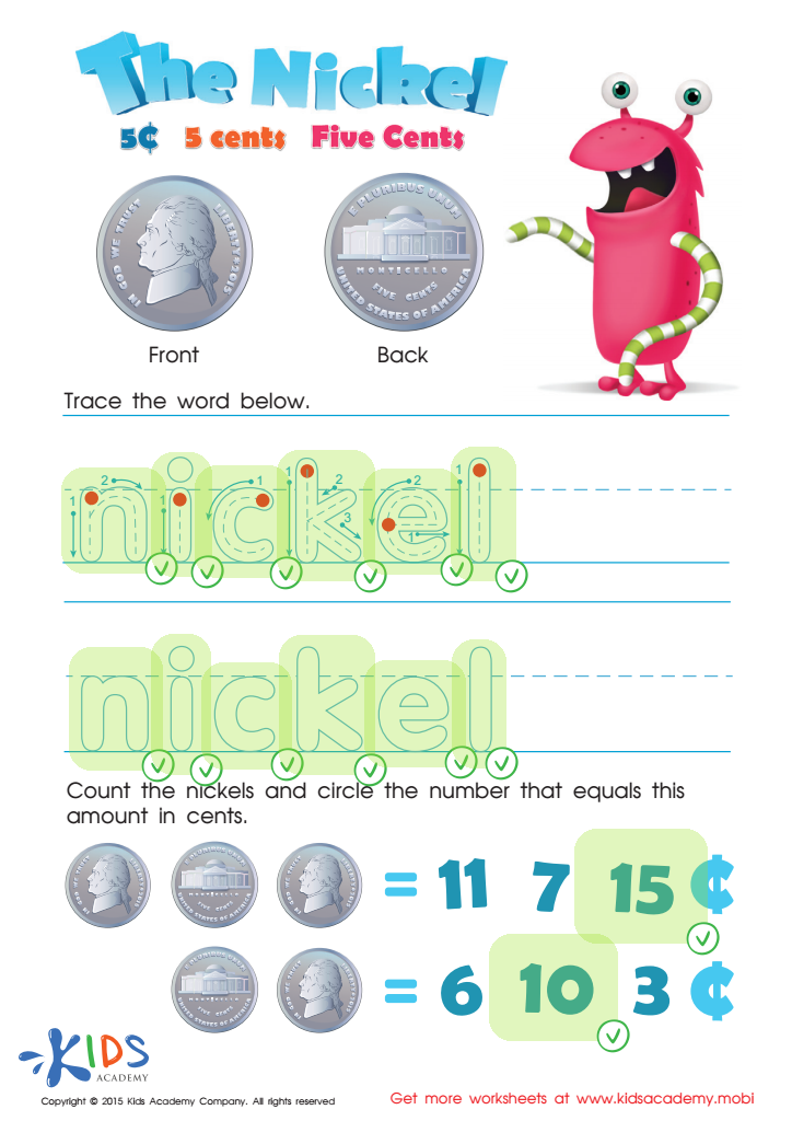 Five Cents or the Nickel Money Worksheet Answer Key
