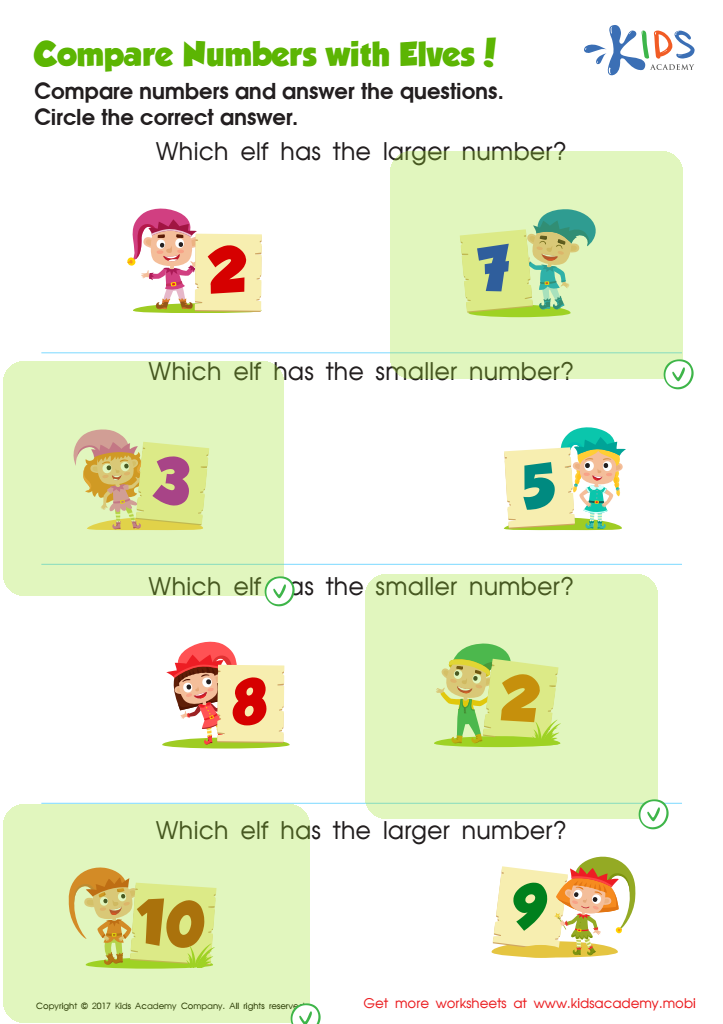 Comparing Numbers Worksheet for Kindergarten Answer Key