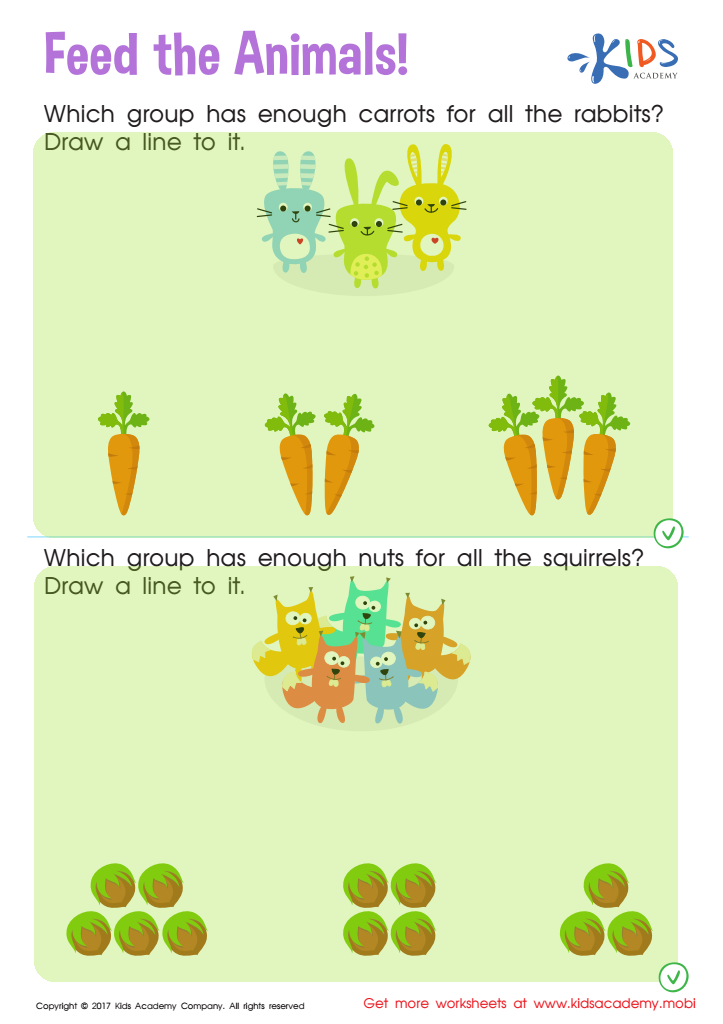 Count and Match: Feed the Animals Worksheet Answer Key