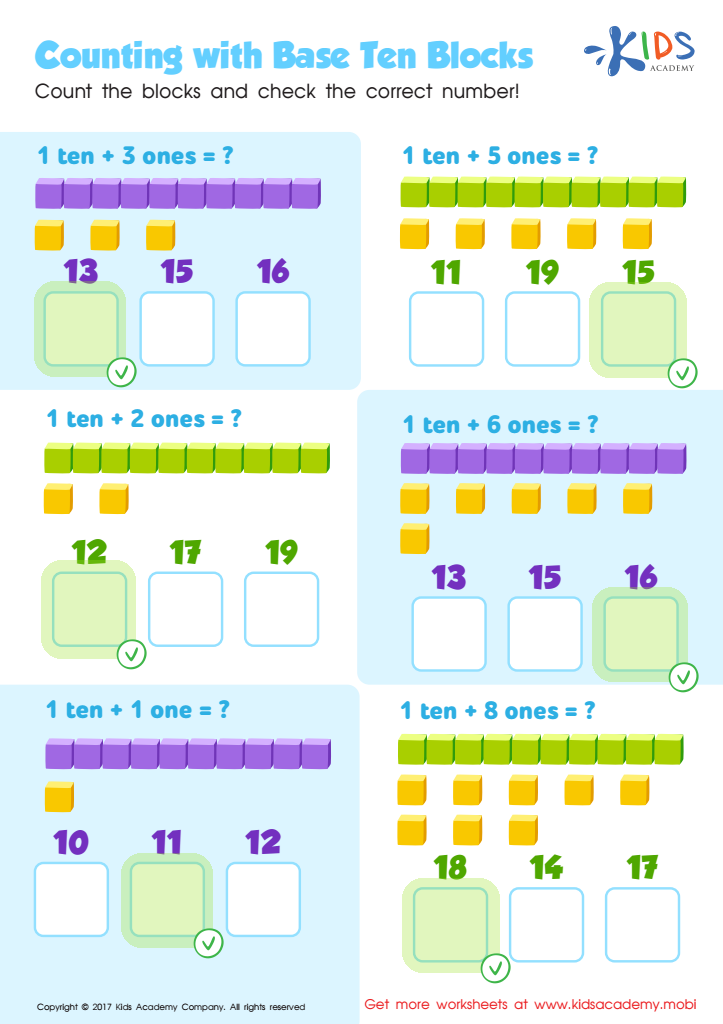 Counting with Base Ten Blocks Worksheet Answer Key