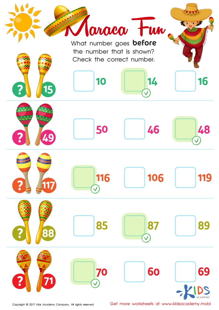 Counting: Maraca Fun Worksheet Answer Key