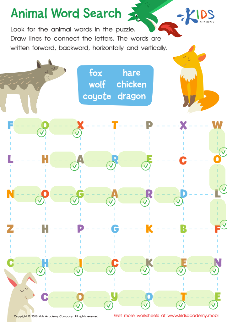 Animal Word Search Worksheet Answer Key