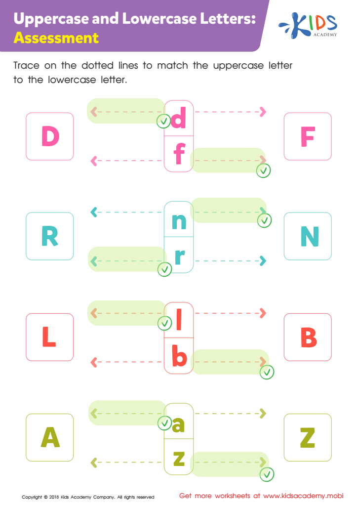 Uppercase and Lowercase Letters: Assessment Worksheet Answer Key