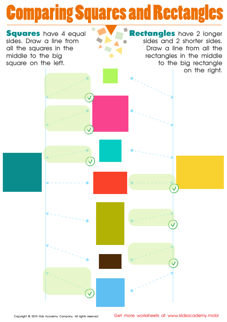Comparing Squares Rectangles Worksheet: Free Printable PDF for Kids