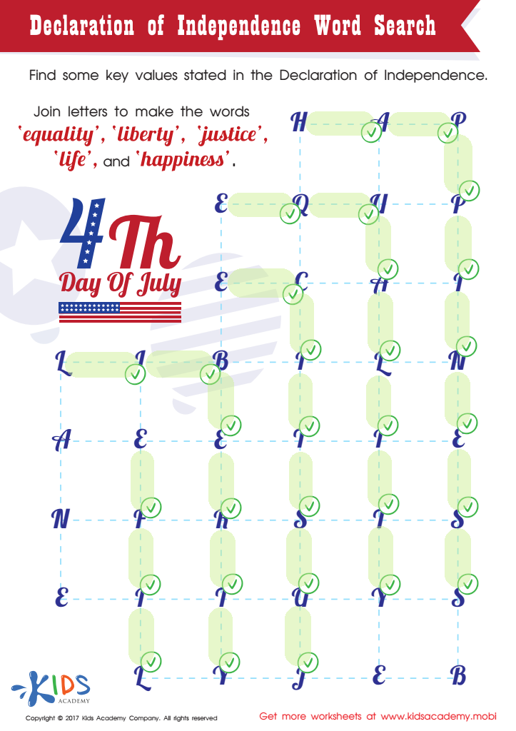 Declaration of Independence Word Search Printable Answer Key