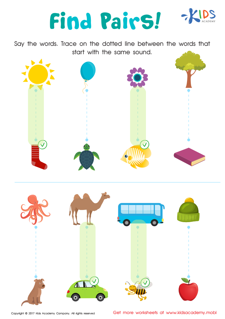 Beginning Sound: Find Pairs Worksheet Answer Key