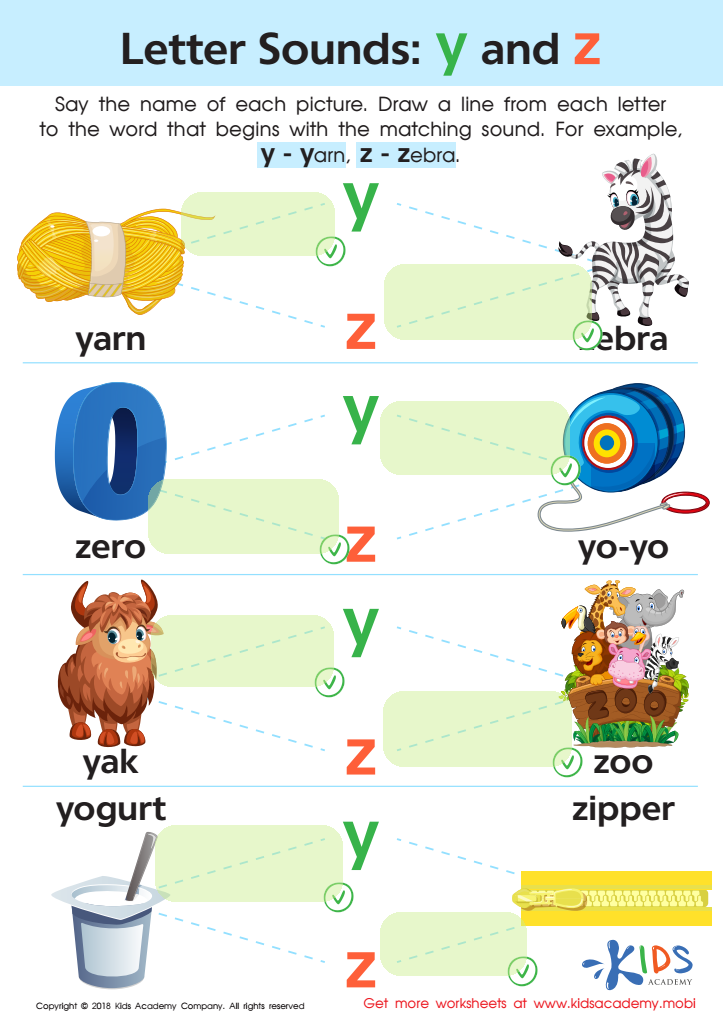 Letter Y and Z Sounds Worksheet Answer Key