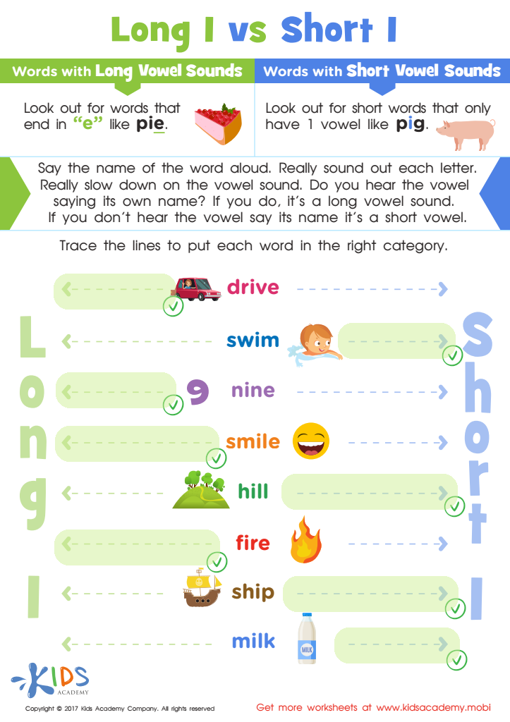 Long and Short Vowel I Spelling Worksheet Answer Key