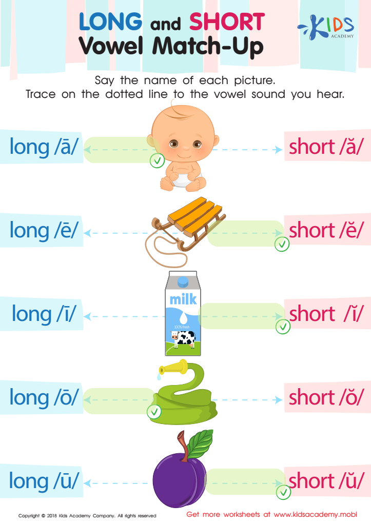 Long and Short Vowel Match up Reading Worksheet Answer Key