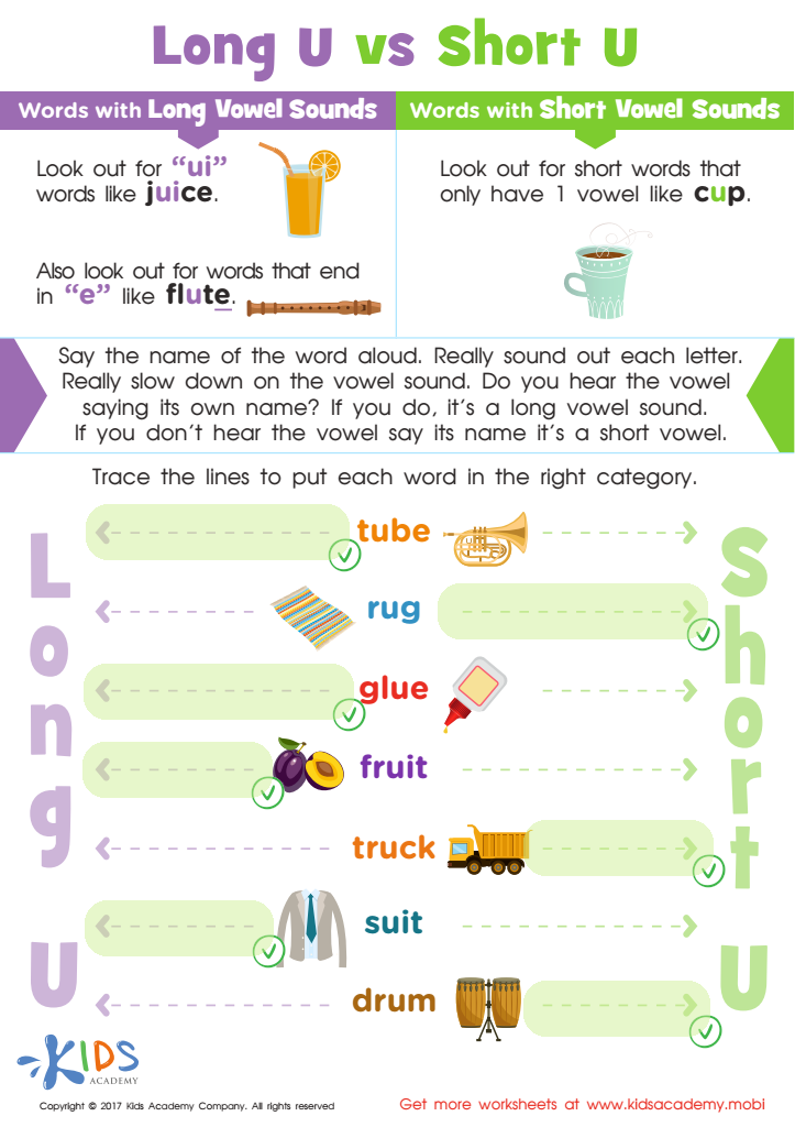 Long and Short Vowel U Spelling Worksheet Answer Key