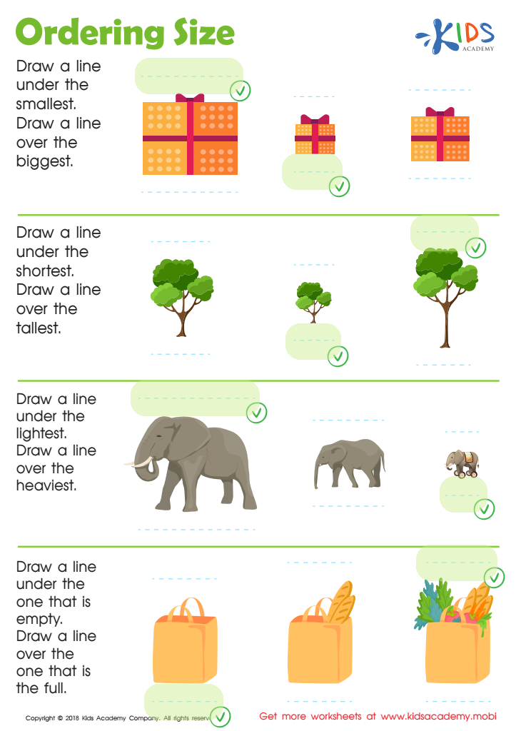Ordering Size Worksheet for kids Answers and Completion Rate