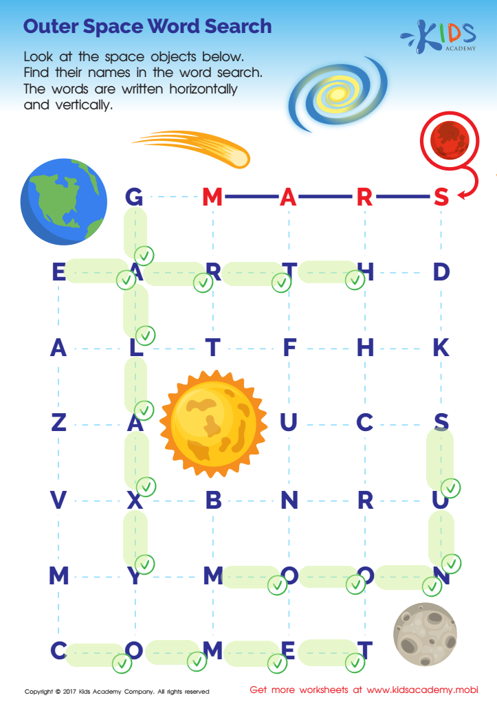 Outer Space Word Search Printable Answer Key