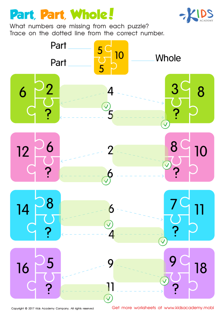 Part, Part, Whole Worksheet Free Printout for Children Answers and