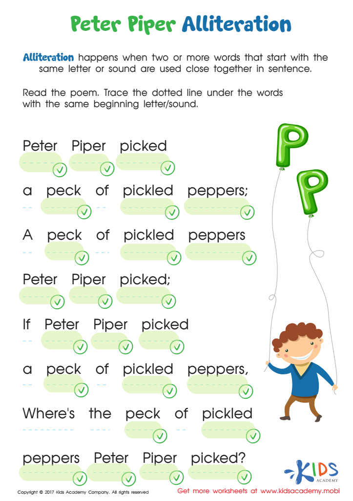 Peter Piper Alliteration Worksheet Answer Key