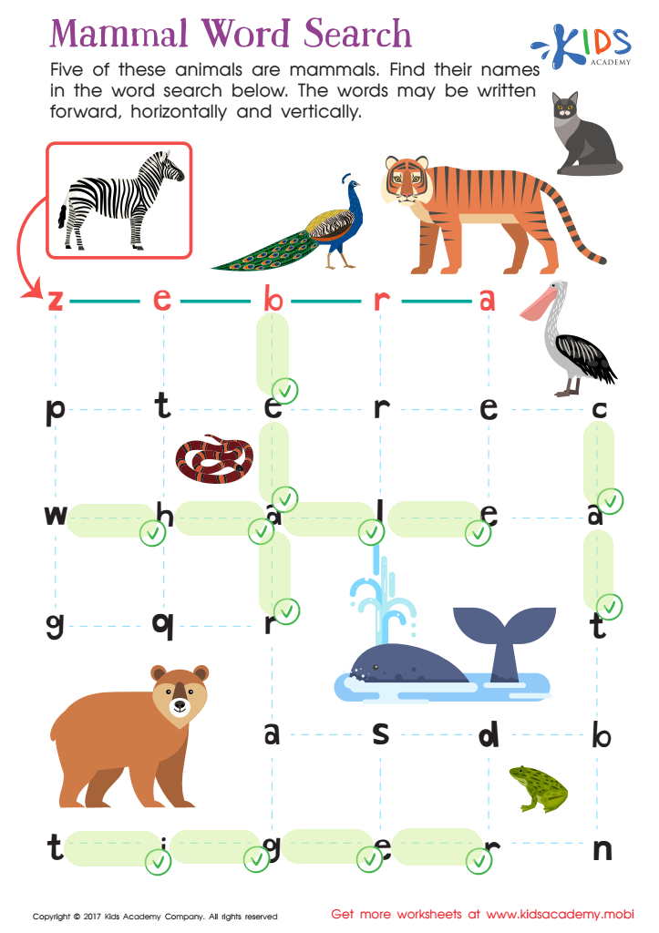 Printable Mammal Word Search Answer Key