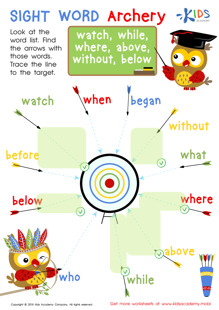 Sight Word Archery Worksheet Answer Key