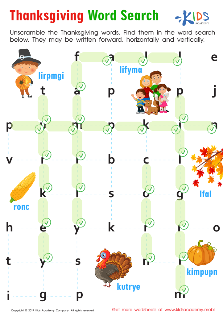 Thanksgiving Word Search Sight Words Worksheet Answer Key