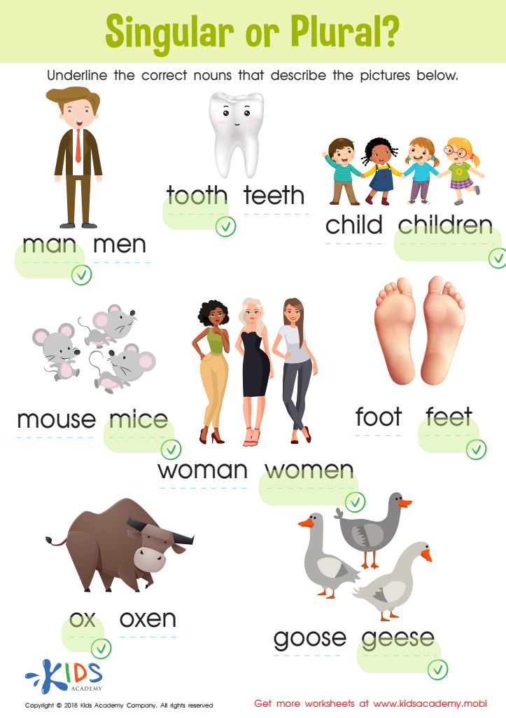 Singular or Plural? - Part 2 Worksheet Answer Key