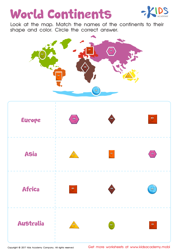 World Continents Worksheet Free PDF Printout For Kids
