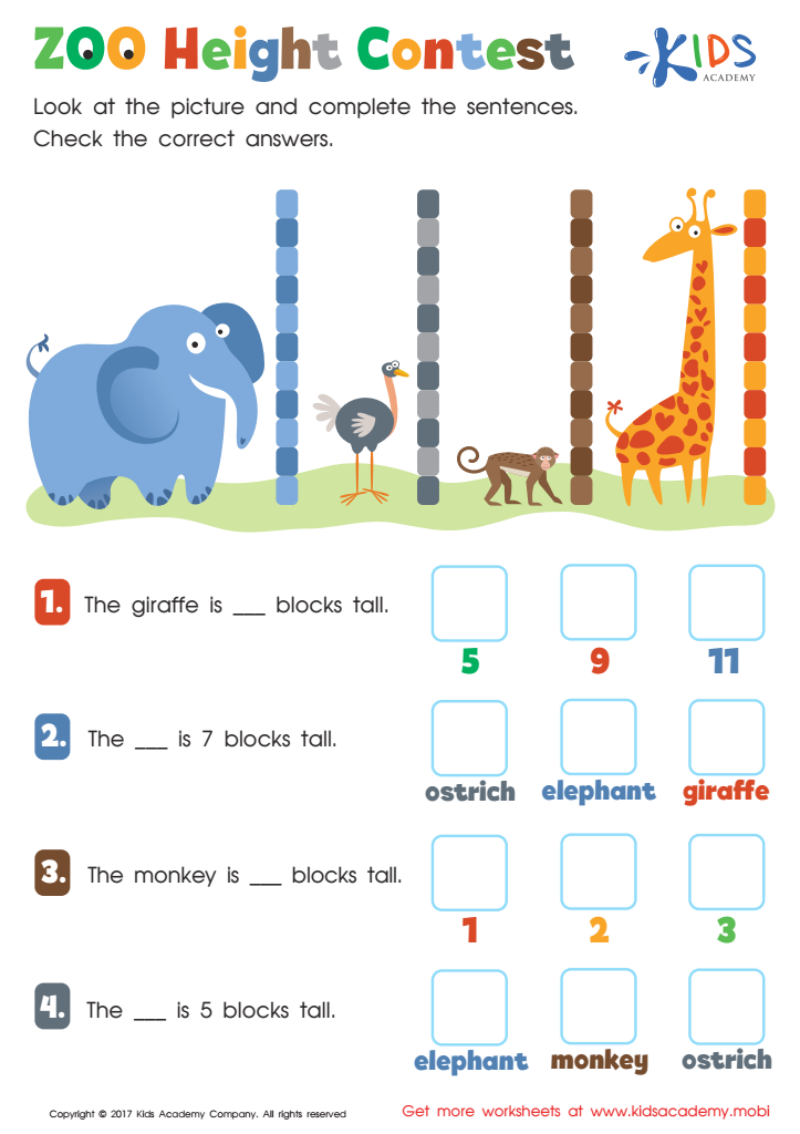 Zoo Height Contest Worksheet: Free PDF Printout for Kids