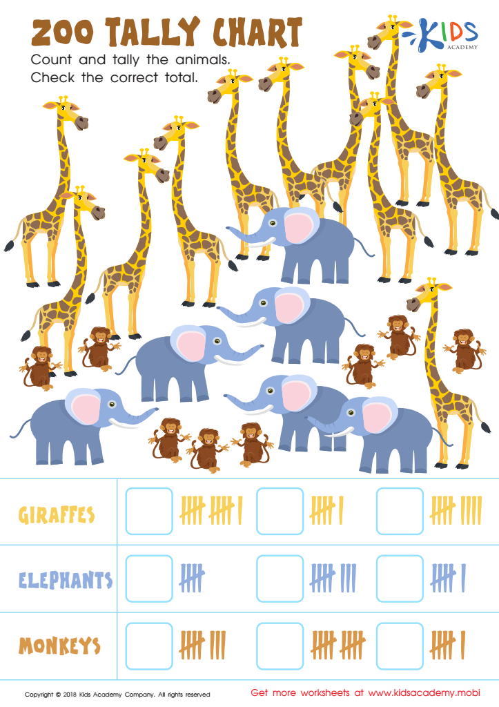 Zoo Tally Chart Worksheet: Free PDF Printout for Kids